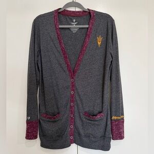 ASU Arizona State University Women's Gray & Maroon Cardigan Sweater/Jacket